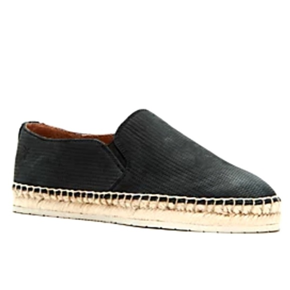 FRYE Isbel Diamond Emboss Black Nubuck Leather Espadrille Flats Women’s Size 11 - Picture 1 of 11